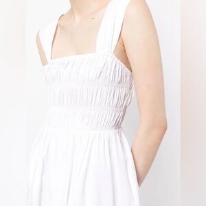 STAUD Ida Smocked Dress Square Neckline in White